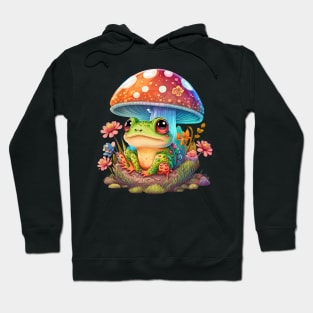 Cottagecore aesthetic frog on Mushroom Hoodie